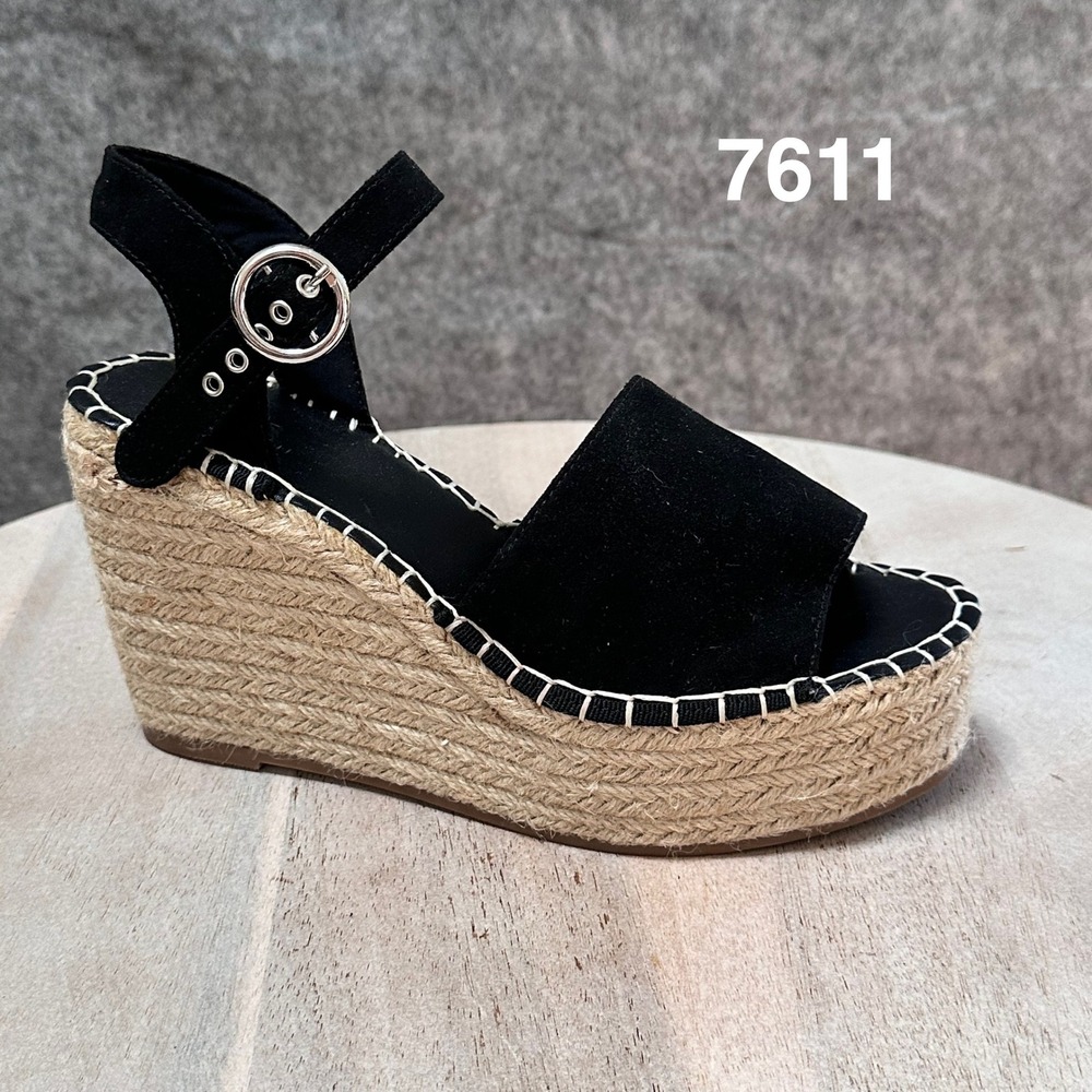 ASOS Women Black Faux Suede Espadrille Wedge Sandals Contrast Stitch Size US 7